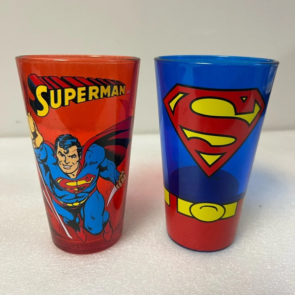 Red & Blue Superman Pint Glass Set Man Of Steel 16oz DC Comics
